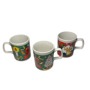Three Colorful Holiday Christmas Coffee Mugs / Jackie Collection Made in Japan